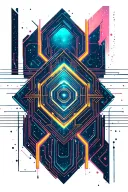 neon circuitry, futuristic geometry, space background  tattoo design idea