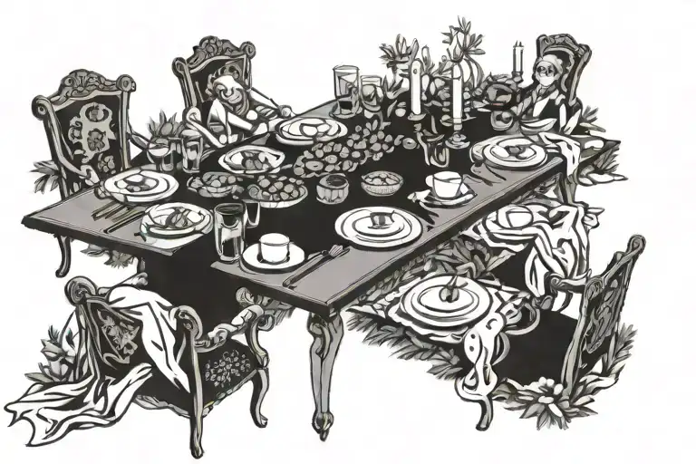 A Christmas rectangular table, placed horizontally, with 9 seating place tattoo design idea