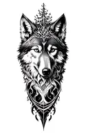 Nordic mythology inspired tattoo featuring wolf and world tree tattoo design idea