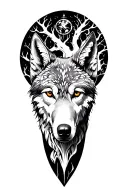 Nordic mythology inspired tattoo featuring wolf and world tree tattoo design idea