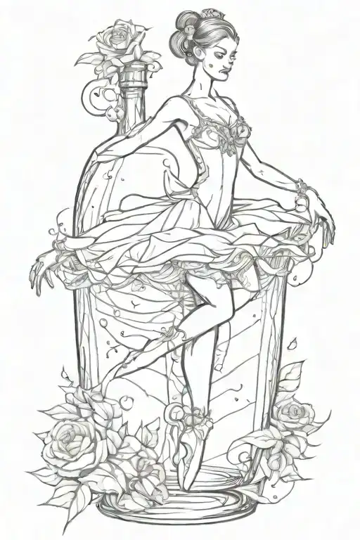 ballerina on a bottle of glas tattoo design idea