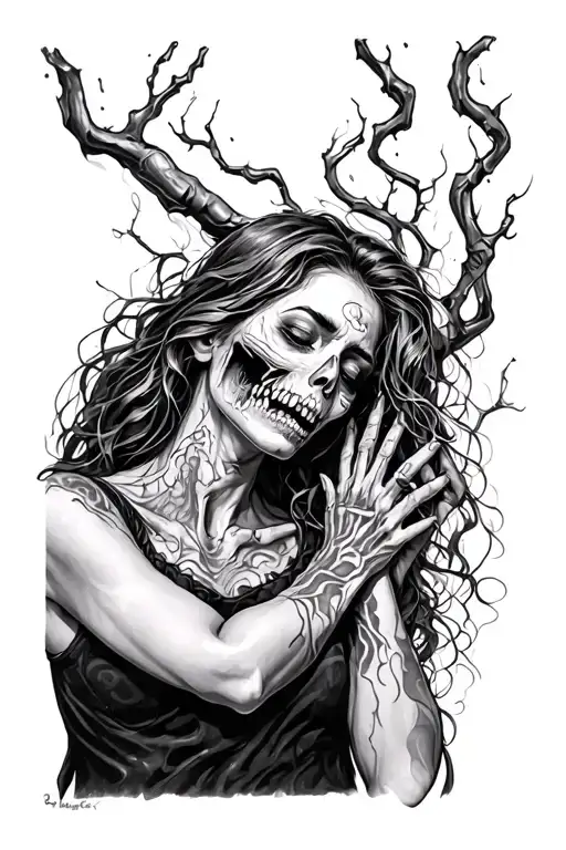 a woman dealing with pain hurt torture scary tattoo design idea
