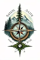 mountains with forest trees compass  tattoo design idea