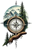 mountains with forest trees compass  tattoo design idea