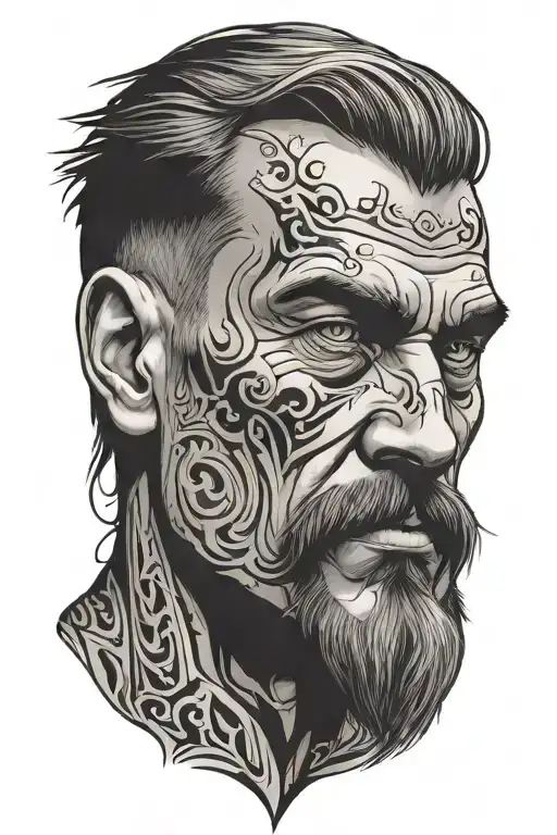 elegant mans face tattoo design idea