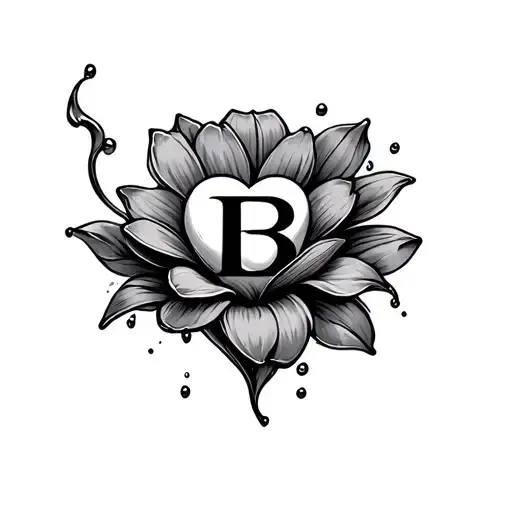 infinite with heart and waterproof flower with a B in the middle tattoo design idea