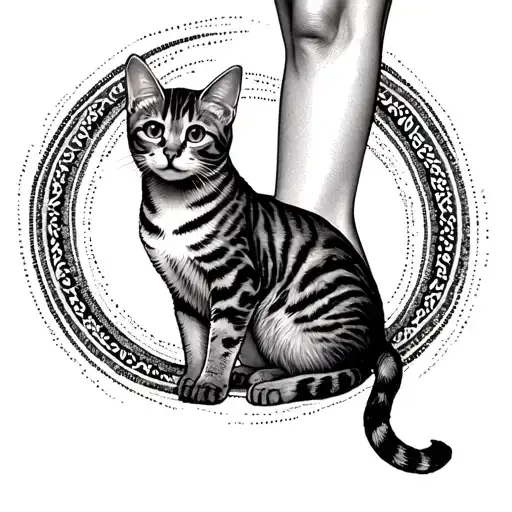 Bengal cats create magic circles around human legs tattoo design idea