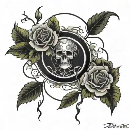 broken shattered mirror reflecting death of my ego, flowers and vines tattoo design idea