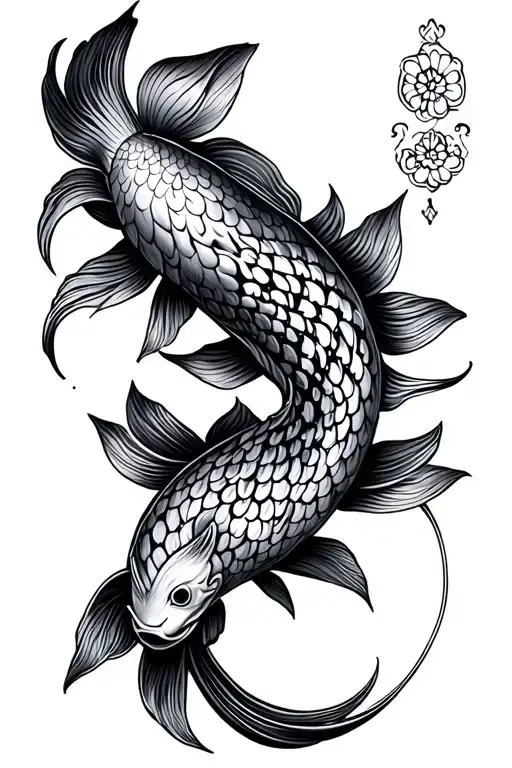 unalome symbol with lotus, koi fish tattoo design idea