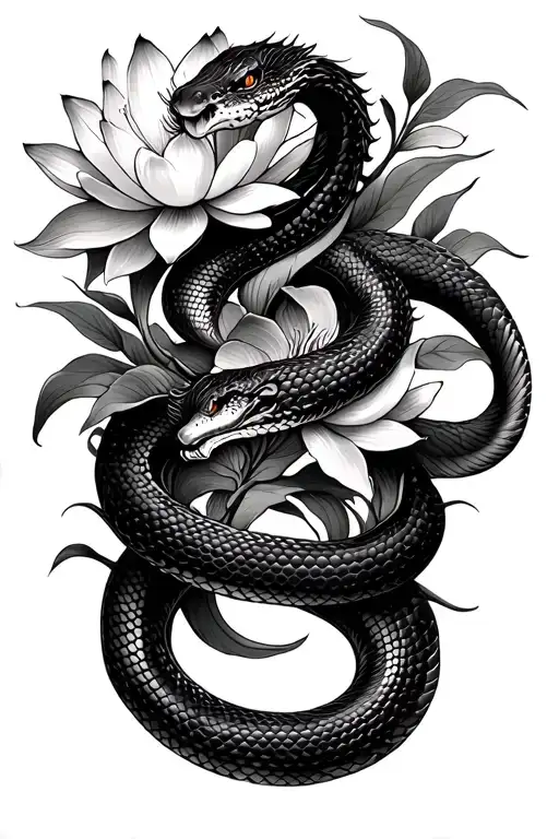 Snake And Lotus tattoo design idea