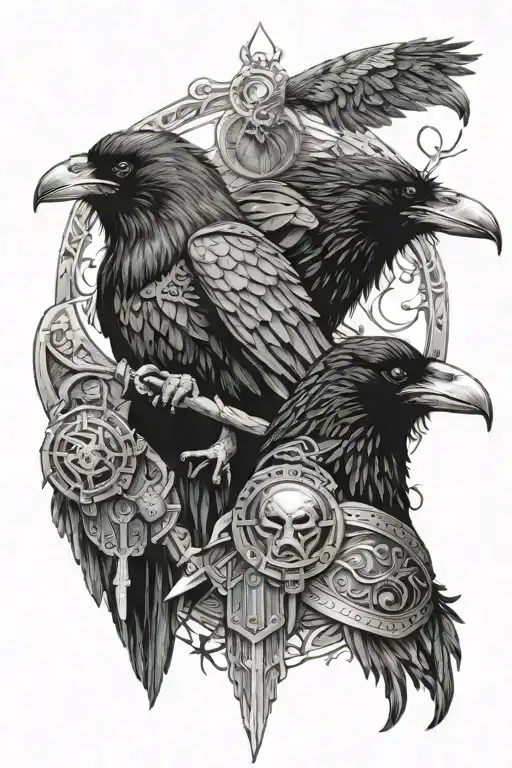 raven and viking warrior tattoo design idea