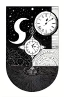 balance, nature elements, moon phases, linework, mental health/spirituality, universe, time/clock, hour glass, geometry  tattoo design idea