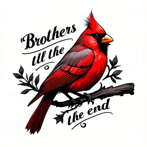 "Brothers till the end " "Brothers till the end " red cardinal   tattoo design idea