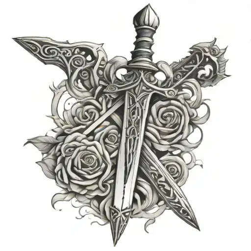 sword with Omnia vincit amor  tattoo design idea