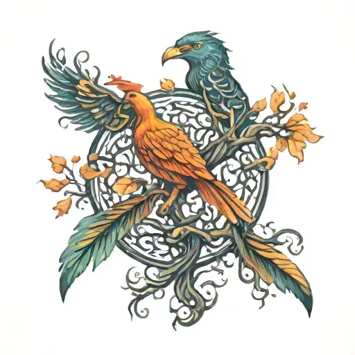 Phoenix Bird Inside A Tree Of Life tattoo design idea