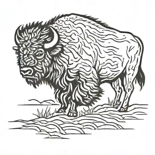 bison walking through storm tattoo design idea