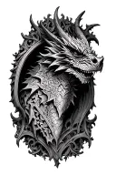 gothic architecture into a gargoyle front facing tattoo design idea