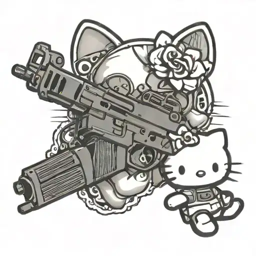  cute hello kitty with an ar 15 for a girl tattoo design idea
