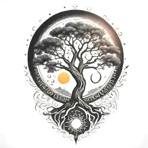 tree of life and sun and moon  tattoo design idea