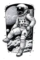 astronaut floating in space patchwork sleeve tattoo design idea