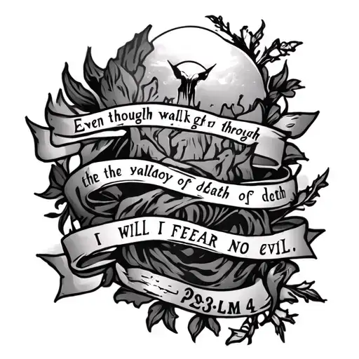 Psalm 23:4, "Even though I walk through the valley of the shadow of death, I will fear no evil tattoo design idea