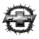 Chevrolet symbol made out of barbed wire with hunting scene inside the symbol  tattoo design idea