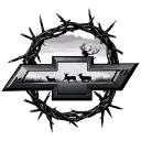 Chevrolet symbol made out of barbed wire with hunting scene inside the symbol  tattoo design idea
