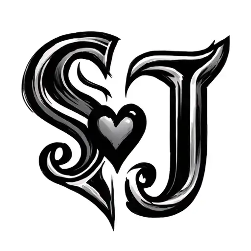 S and J with a heart between them tattoo design idea