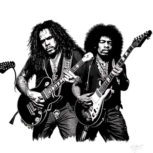 Dimebag Darrell and Jimi Hendrix with their guitars tattoo design idea