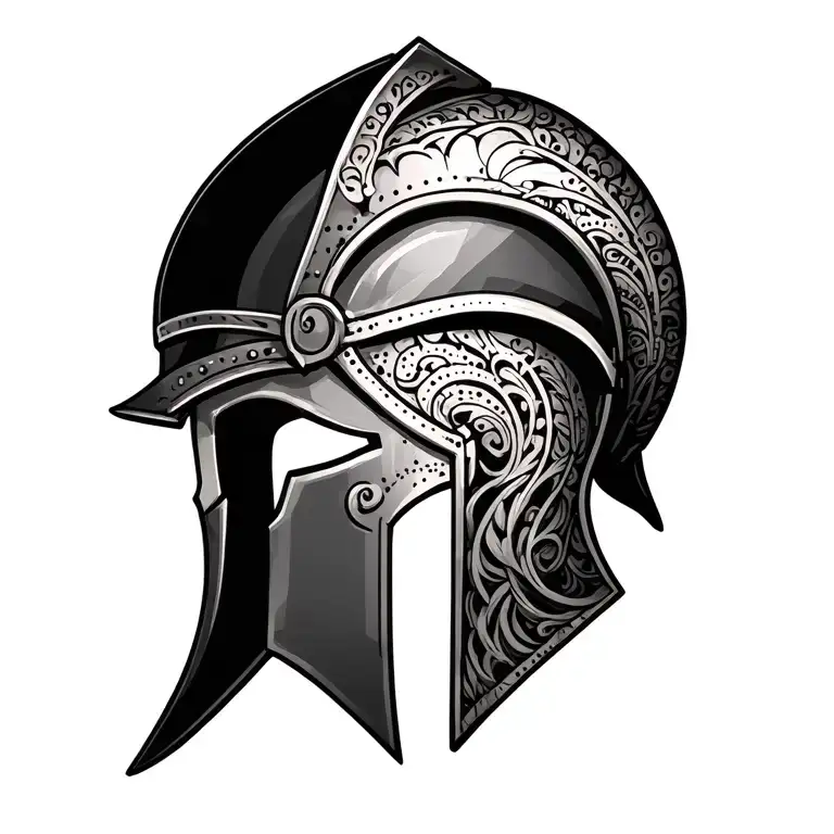 spartan helmet adorned with intricate dotwork tattoo tattoo design idea