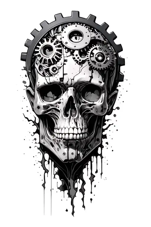 skin, rips, bio, mechanical gears tattoo design idea