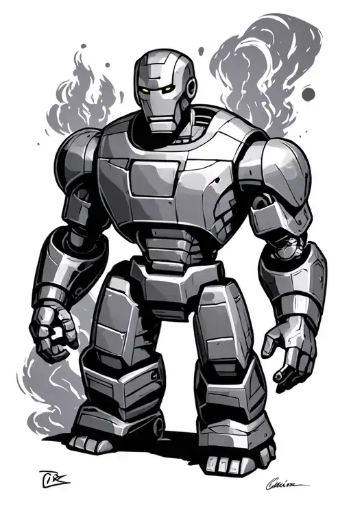 the iron giant, realistic minimal shaded black and white tattoo design idea
