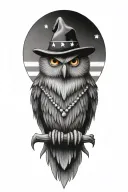 wizard owl with Native American necklace and earring and american flag tattoo design idea
