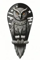 wizard owl with Native American necklace and earring and american flag tattoo design idea