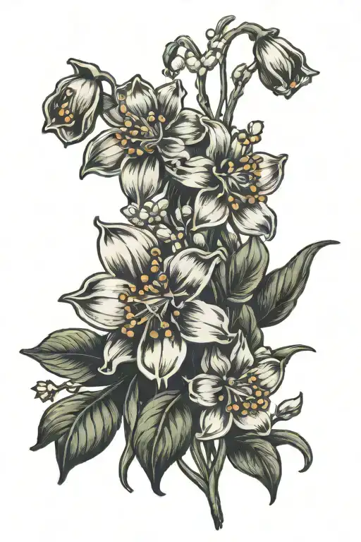 daisy, poppy, daffodil lily of valley intertwined tattoo design idea