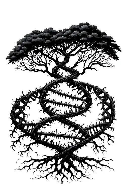 DNA strand unwinding and becoming the roots of a tree tattoo design idea