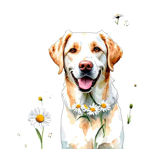 labrador, daisy flower tattoo design idea