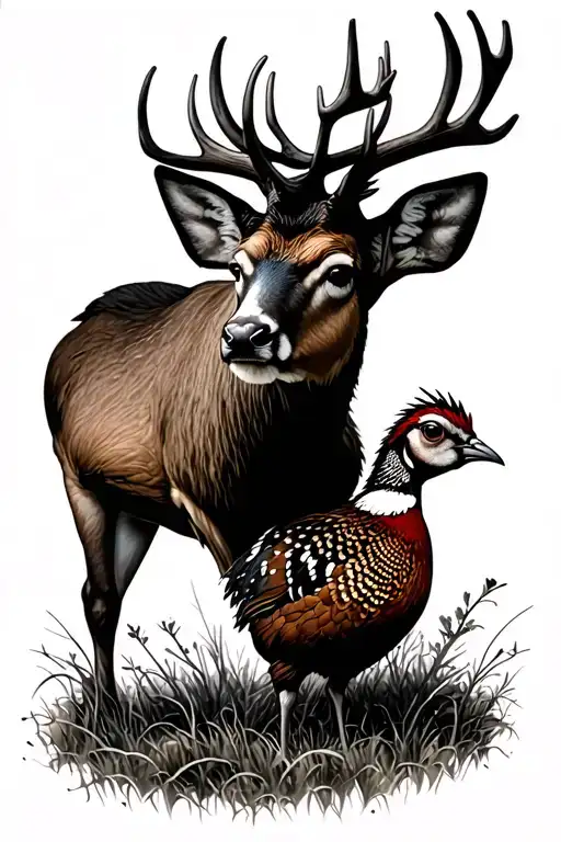 deer and pheasant hunting tattoo design idea
