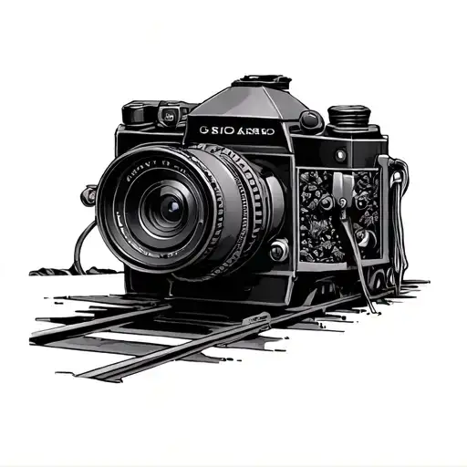 camera and trian tattoo design idea