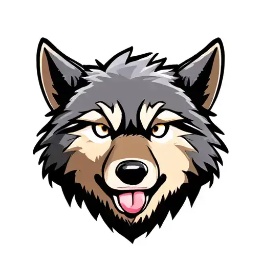 wolf face cute tounge headshot cartoon tattoo design idea