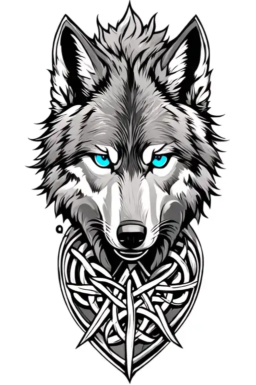 wolf with blue eyes on armor tattoo design featuring Celtic trinity knot  tattoo design idea