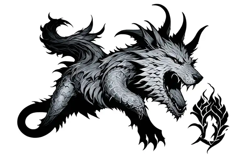 jörmungandr Fenrir norse mythical tattoo design idea