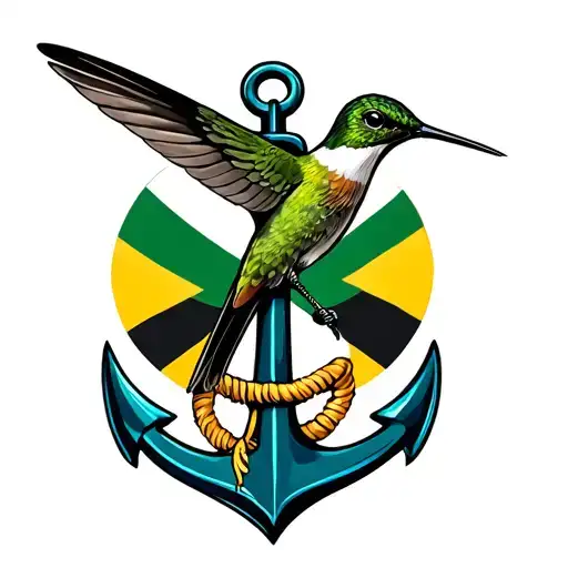 A Jamaican hummingbird perched on an anchor, symbolizing your love for Jamaica and your time in the navy tattoo design idea