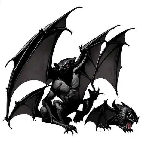 three bats in various poses  tattoo design idea