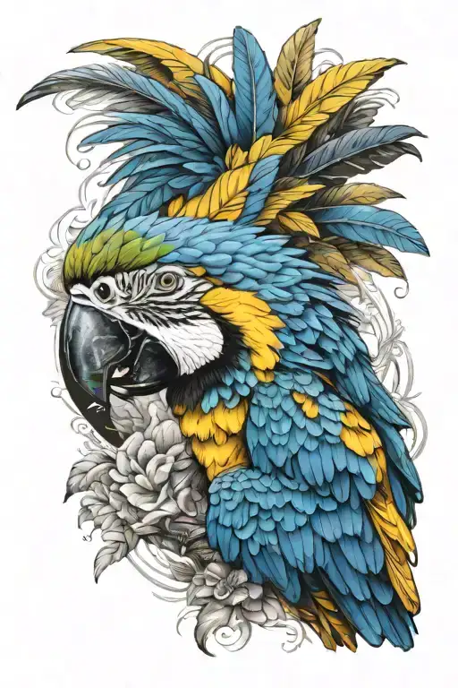 blue yellow macaw tattoo design idea