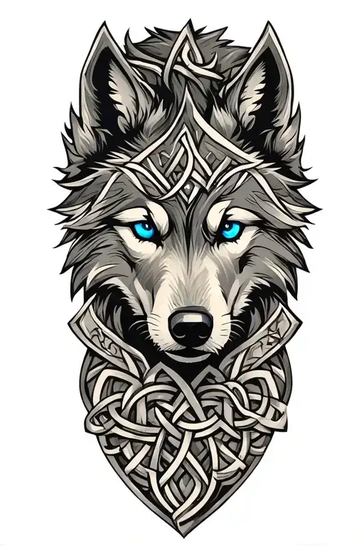 wolf with blue eyes on armor tattoo design featuring Celtic trinity knot  tattoo design idea