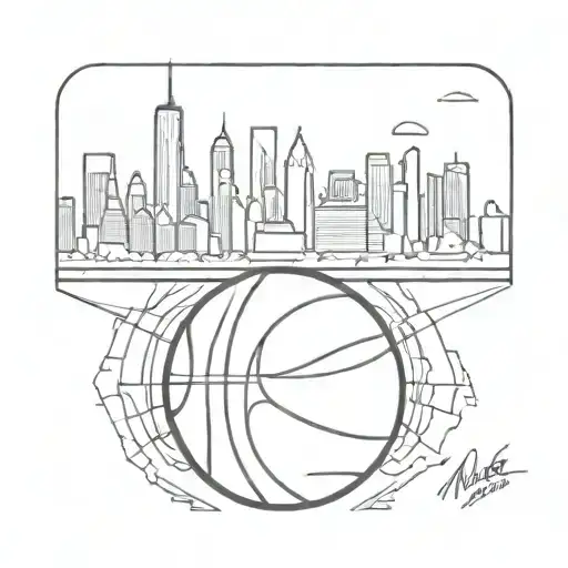 new york skyline and basketball tattoo design idea