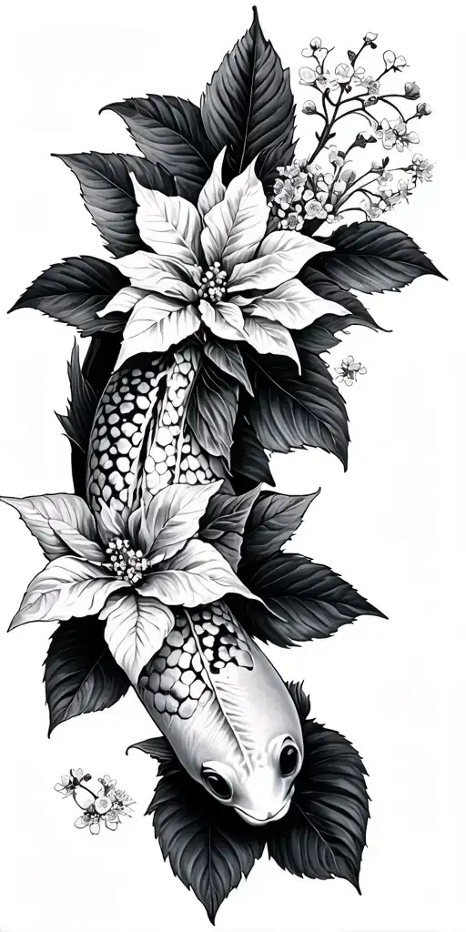 Koi poinsettia and gypsophila tattoo design idea