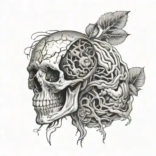 skull hidden inside anatomical brain vs heart tattoo design idea