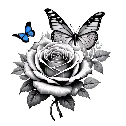 1 rose, 4 butterflies tattoo design idea